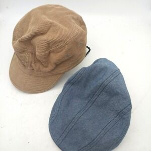 Penguin‎ Cabbie Hat Newsboy Cap Blue Adult and Tan Beige Corduroy Cotton